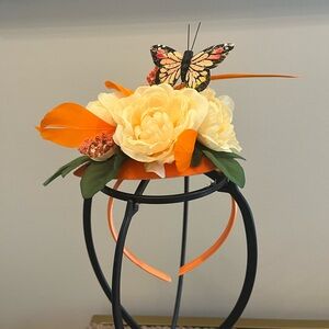 Butterfly Floral Fascinator Headband in Cream & Orange for Derby!